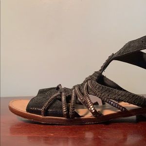 7 for all mankind black scrappy wedge sandals